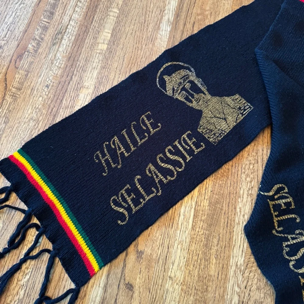 Vintage Haile Selassie Knit Scarf - Rasta/Reggae- Memorabilia: Red, Gold, Green